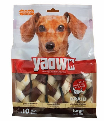 Gnawlers Yaowo Chewing Braided Dog Bones-Chicken & Liver Flavour - Large
